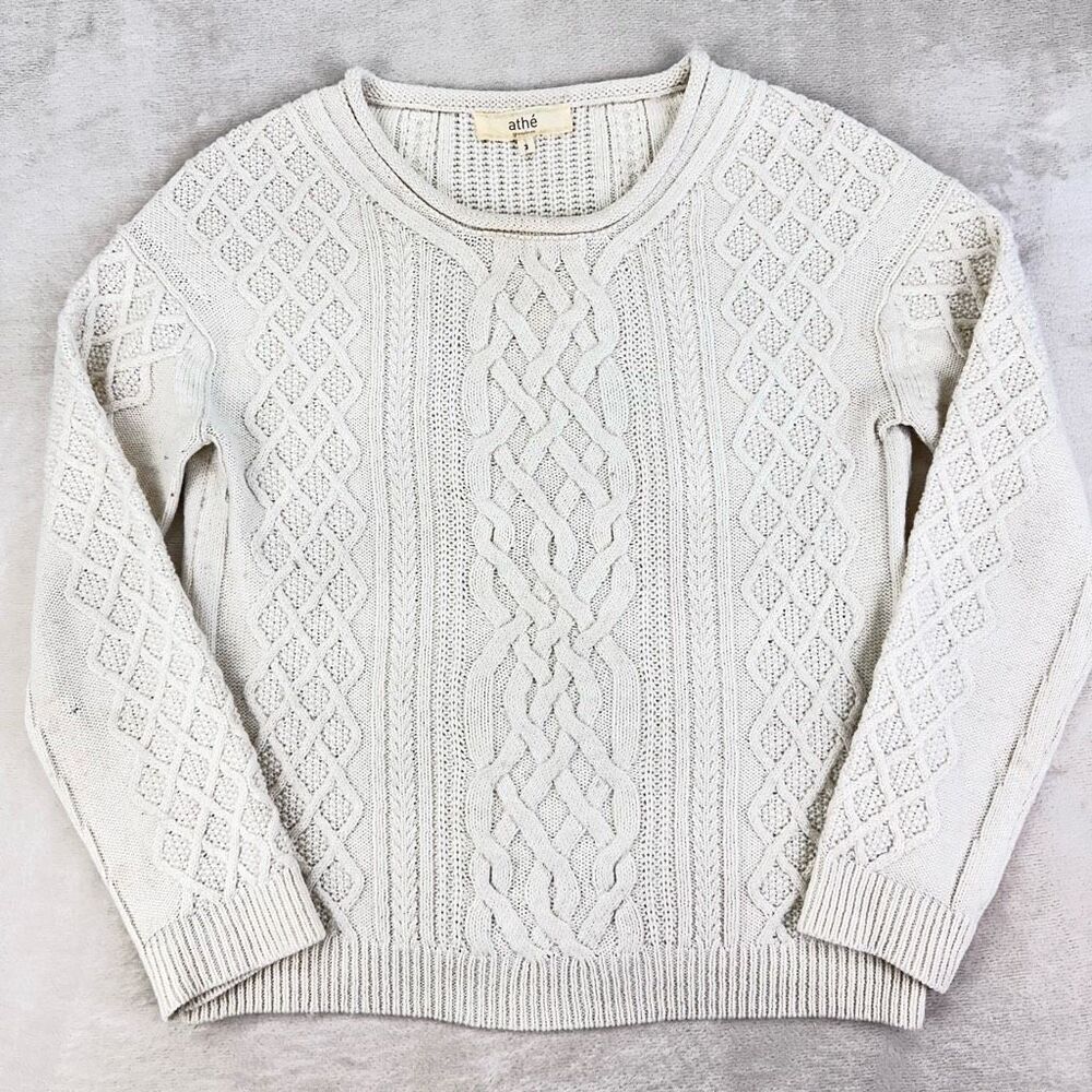 Athé Vanessa Bruno Sweater Women’s XL Cream Wool Alpaca Cable knit Pullover